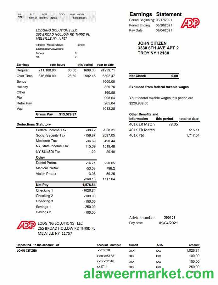 USA ADP business corporate earnings statement excel pdf